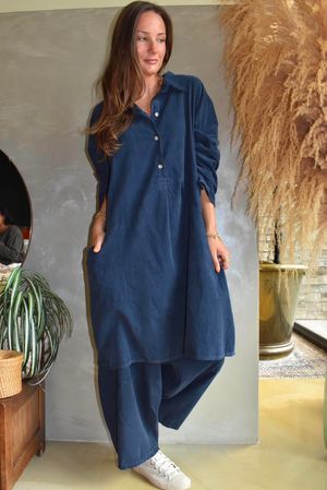 Arbi Needlecord Pop Over Shirt Dress Navy